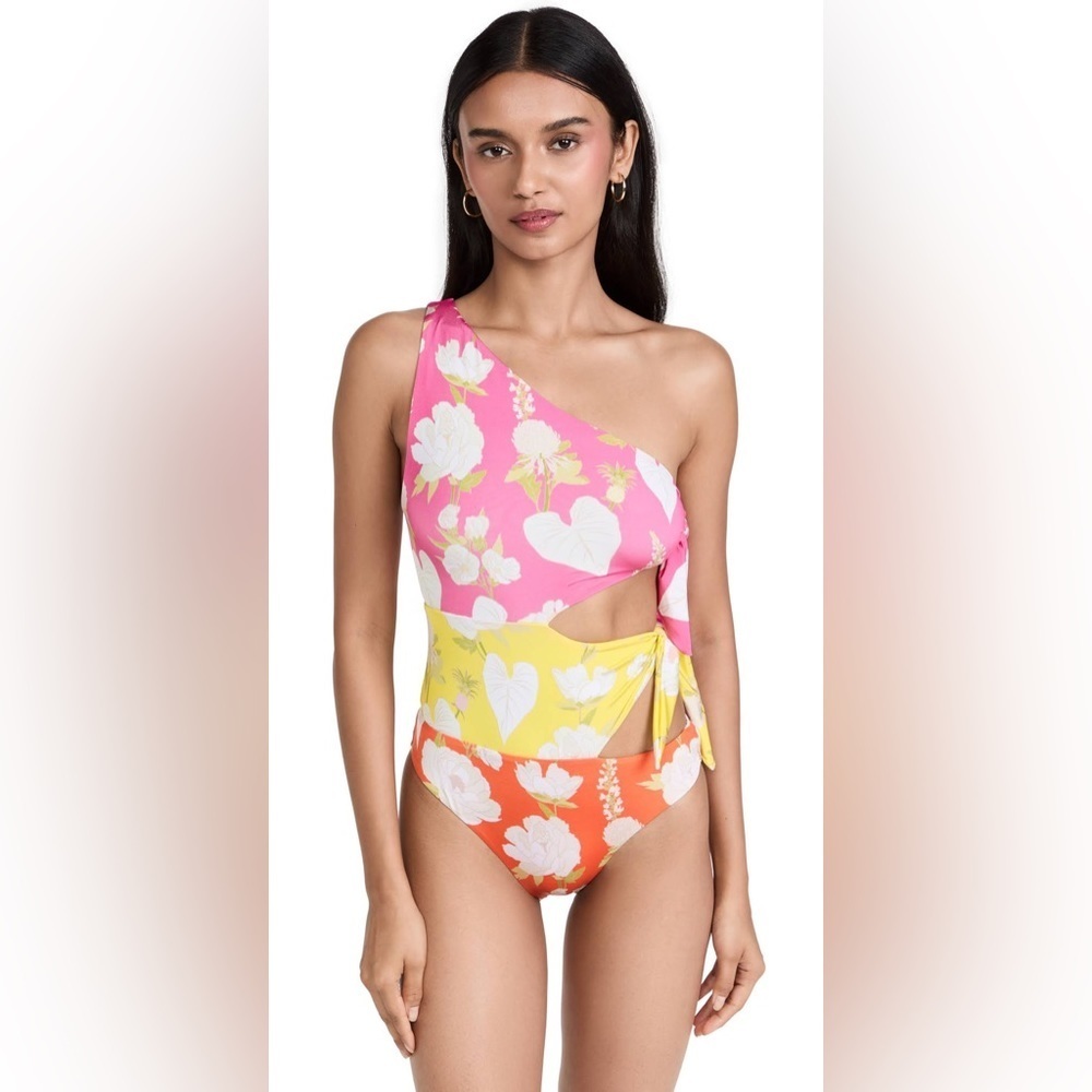 FARM Rio | Women's Neon Garden Asymmetrical One Piece Swimsuit Size Large